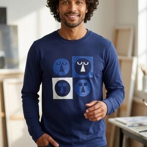 Fielder Bonobos Adam Higton Blue Long Sleeve Graphic Print Tee Size Medium
